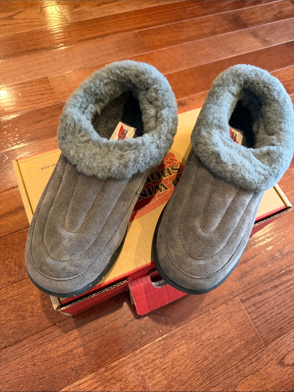 Red Wing Shoes Gray Suede Plush-Lined Slip-On Slippers